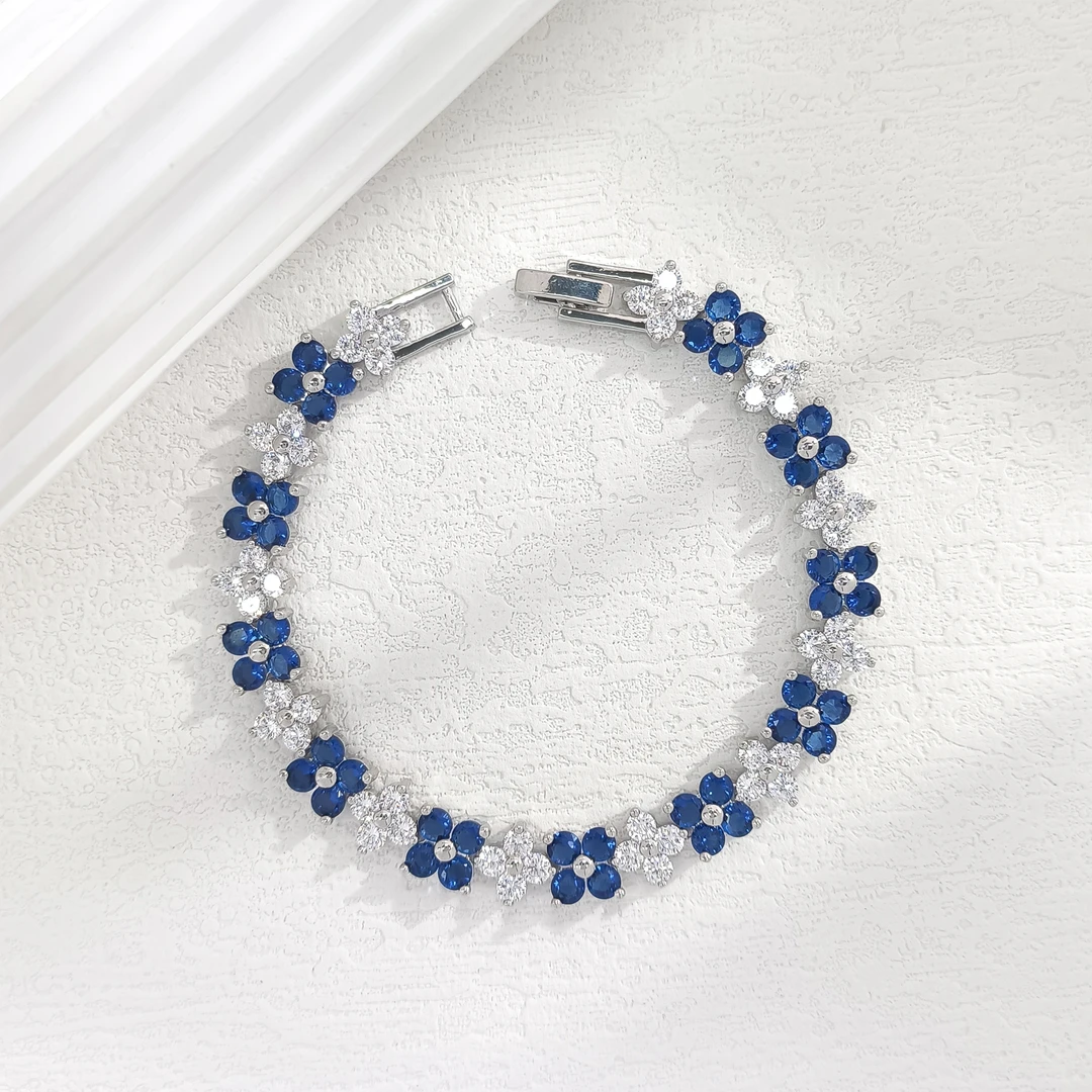 铜合金合成锆石手链 WYSX-003003【星蓝花簇】手链百搭气质时尚