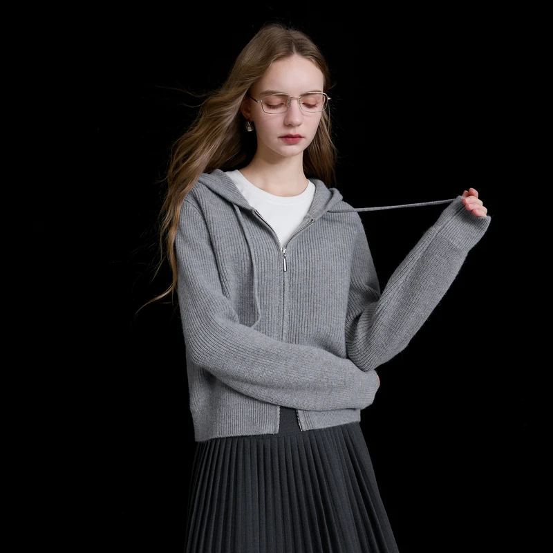 【抗起球】三彩2025秋冬新款连帽拉链针织衫开衫网红洋气炸街女装M