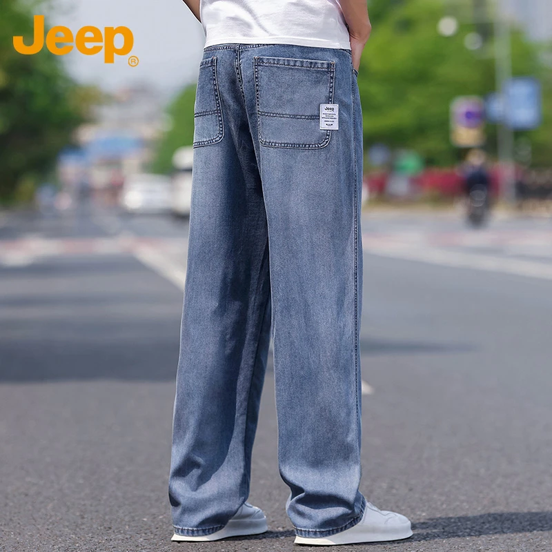 Jeep吉普男士莱赛尔冰丝牛仔裤春夏新款百搭透气休闲薄款宽松直筒