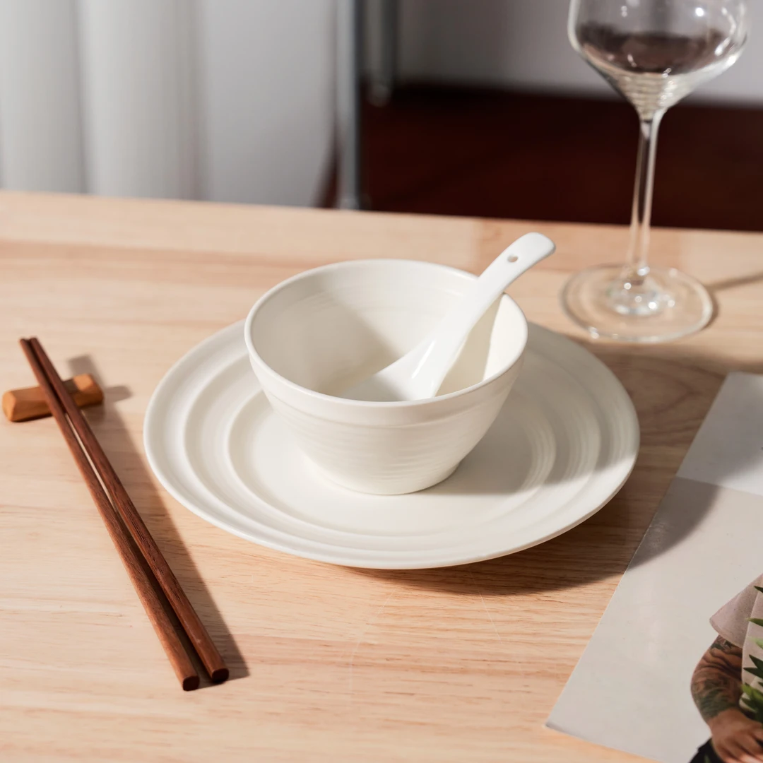 琉森系列奶昔白碗盘四件套组【小ki专属】