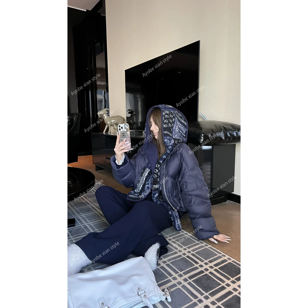 【AYOBE】小贤  别致靓眼小众花纹90白鸭绒可拆卸两穿外套