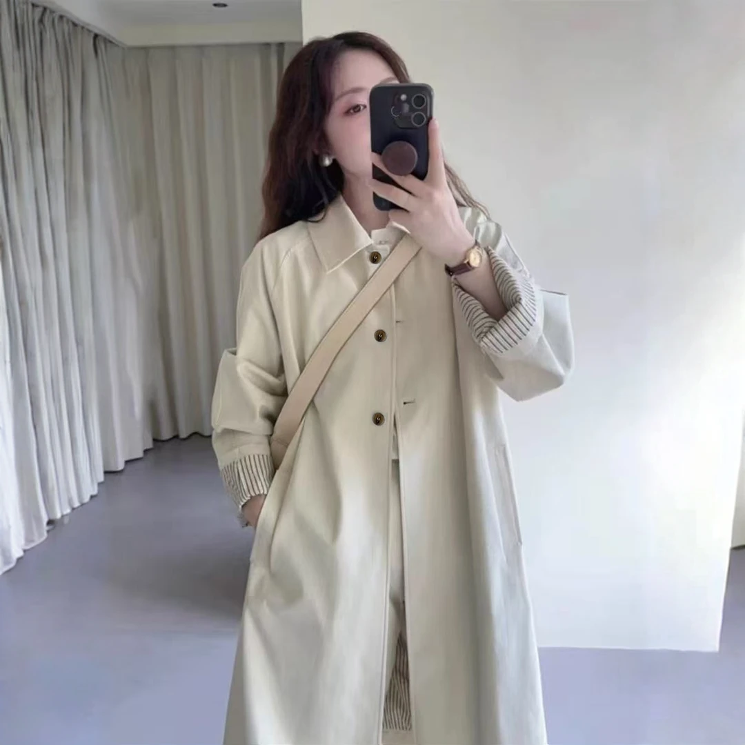 韩版宽松小个子女款英伦加长版风衣外套女2025春秋高级感长款大衣