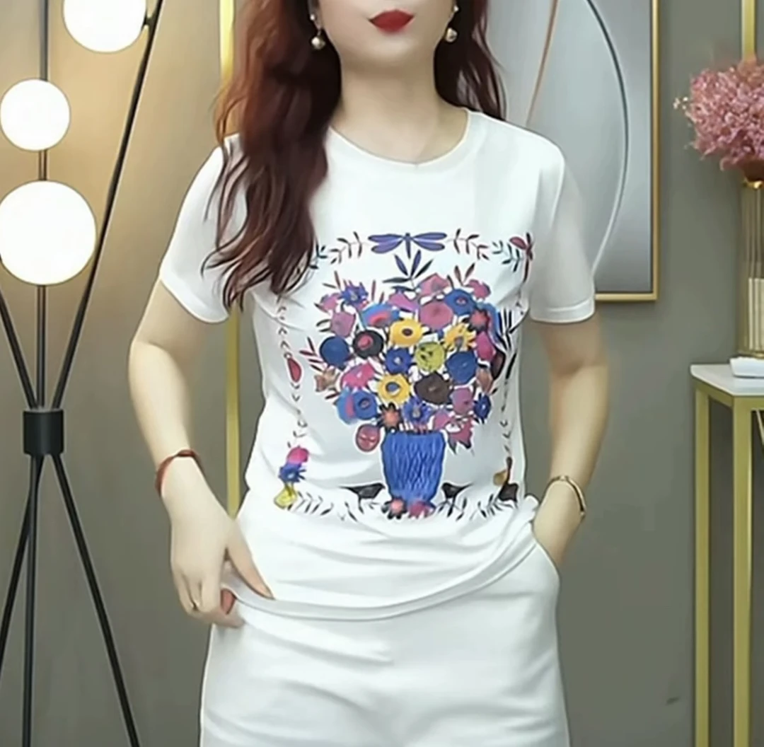 2025夏季新款时尚圆领拼接上衣宽松显瘦A2135