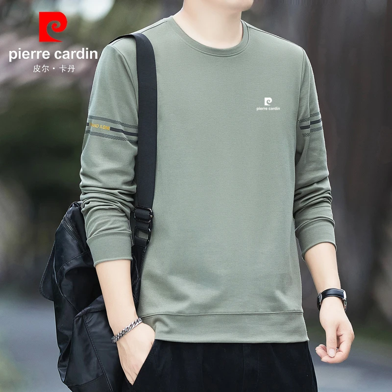 皮尔卡丹男士圆领卫衣2025年春秋季新款休闲运动打底长袖t恤男装