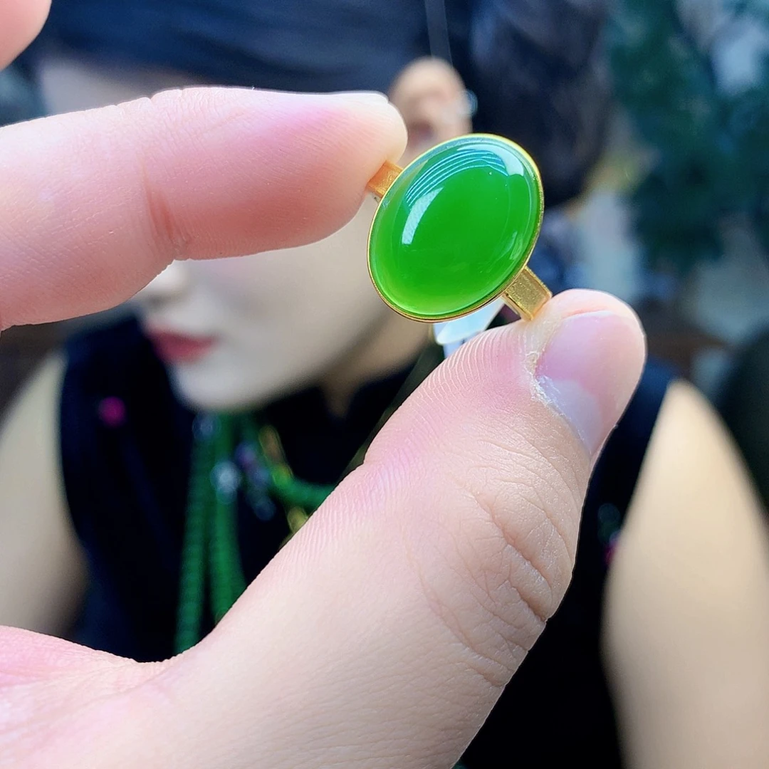 吊坠(不含链)银S925镶嵌和田玉（碧玉）戒指