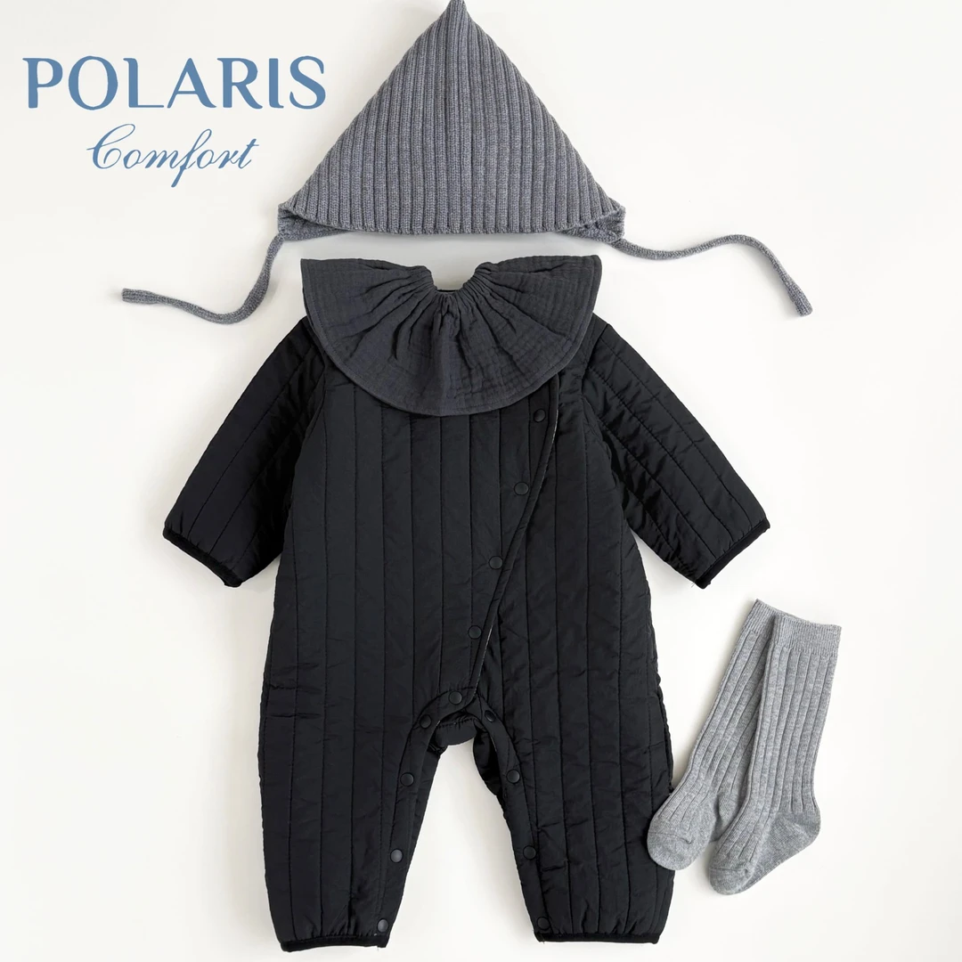 POLARIS | 陨石黑 | 男女宝秋冬保暖外出防风夹棉开襟连体爬服