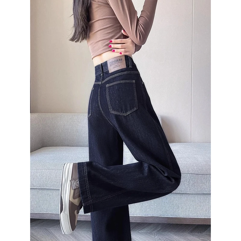 2025春季新款三本针高腰窄版丹宁时尚直筒显瘦垂感阔腿牛仔裤