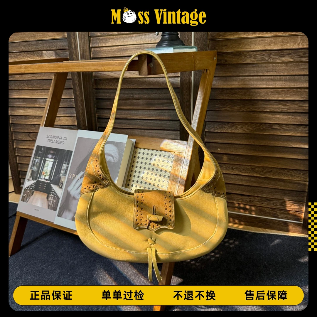 99新 LOEWE/罗意威 MOSS-沙漠黄麂皮拼皮单肩包/44503
