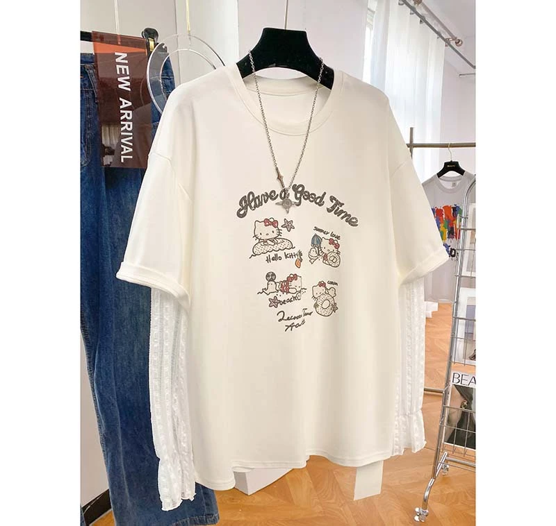 早秋大码胖mm高级感假两件长袖t恤女2025新款韩系慵懒风纯棉印花