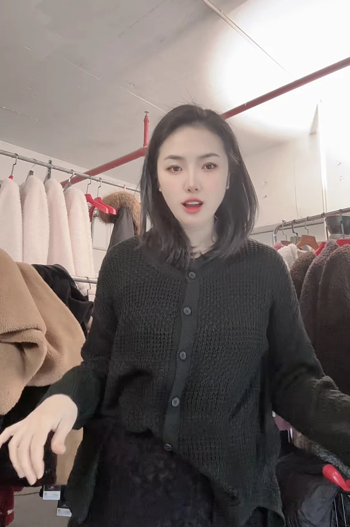 【静静私服】大码女装优雅极简镂空设计长袖开衫针织衫秋冬百搭外套