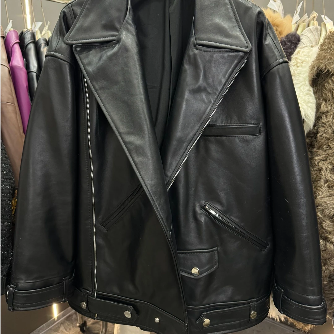 【舍予SK】2025女士早春新款重工机车头层绵羊皮皮衣