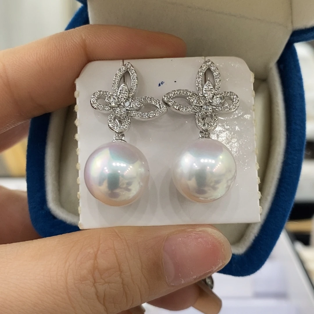 银S925镶嵌淡水珍珠耳饰13.3