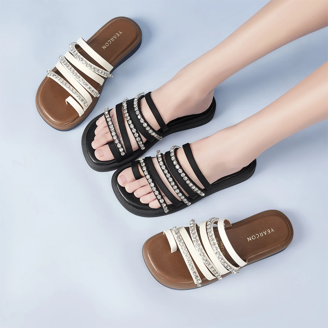 意尔康2025新款纯色夏季防滑日常休闲风一字拖外穿平底时尚沙滩鞋