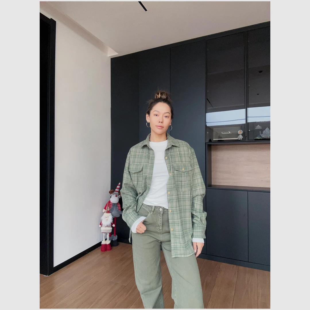 【木兰呐】日系复古撞色格子休闲长袖衬衫6873