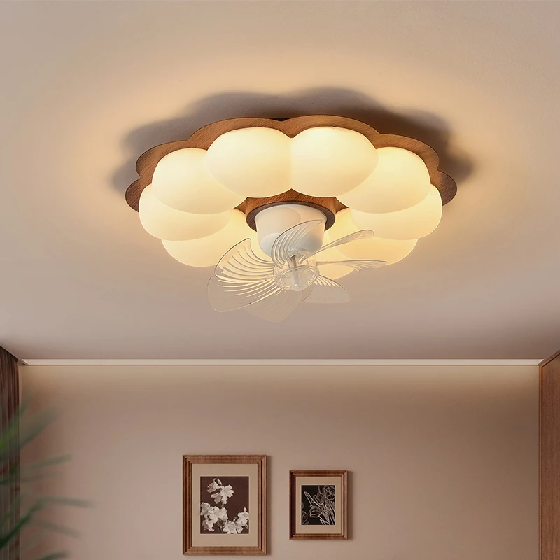 创意中古风卧室风扇灯360度摇头2025款餐厅房间吸顶灯温馨儿童房