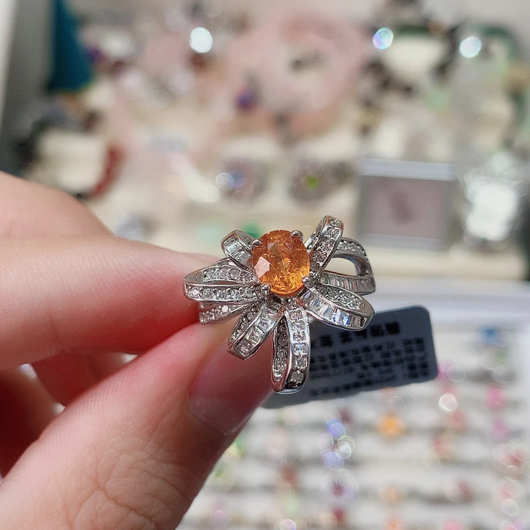银S925镶嵌戒指戒指石榴石（芬达石）