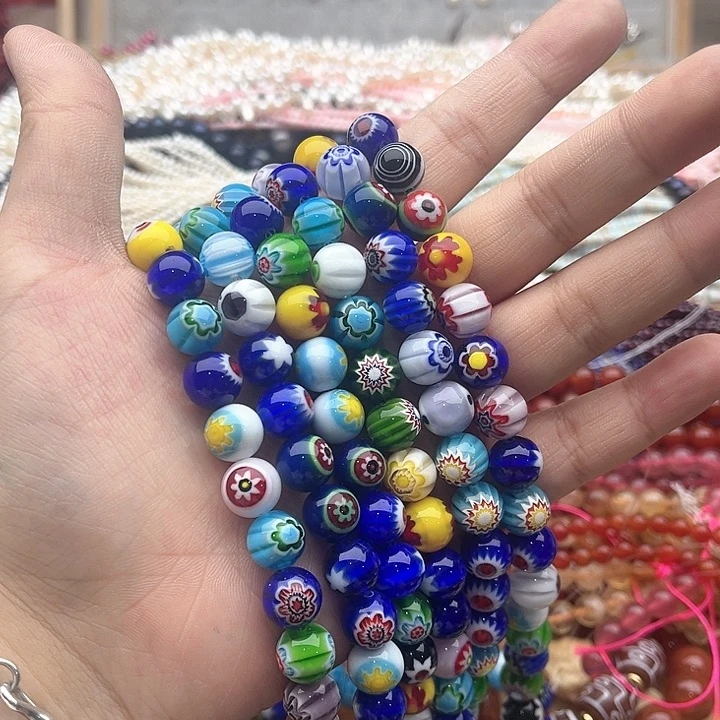 玛瑙/玉髓珠宝半成品未镶嵌一条10mm左右千花琉璃珠