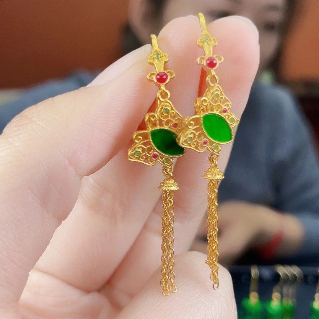 翡翠银S925镶嵌耳饰