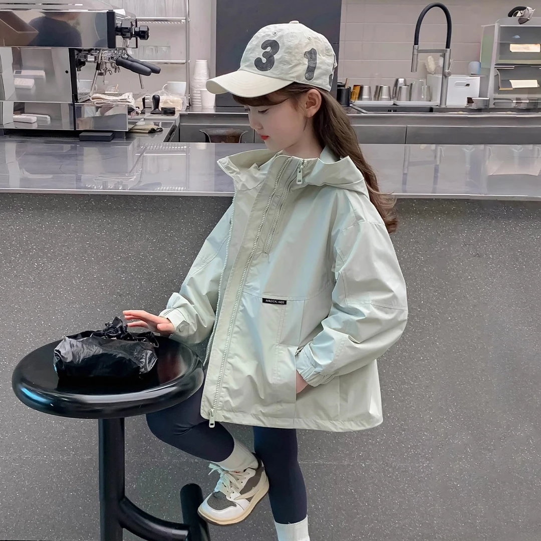 女童外套新款爆款洋气连帽冲锋衣儿童衣服童装6-12岁女孩童装女童