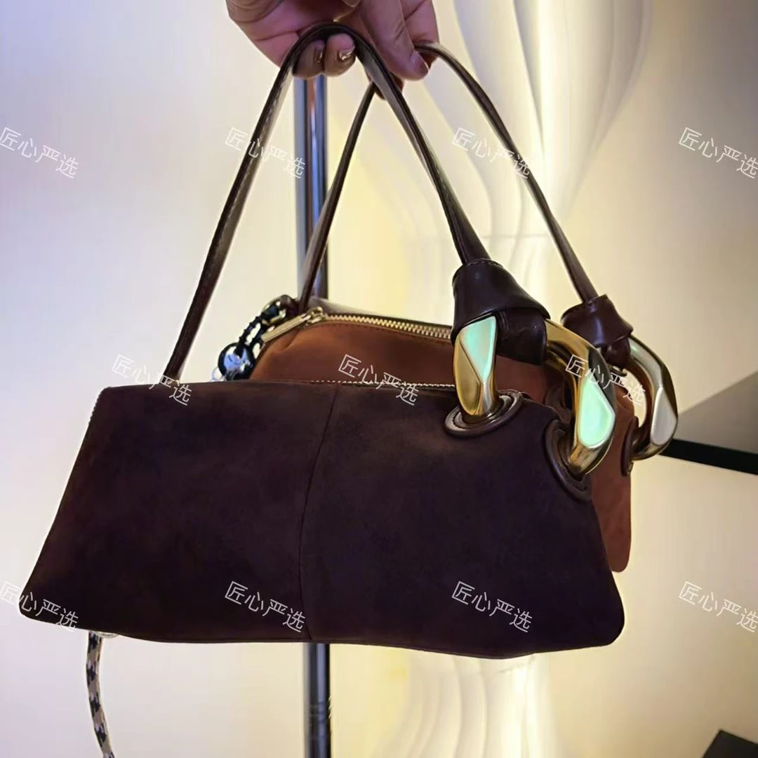 【匠心】2025新款磨砂皮波士顿枕头包小众设计手提包休闲单肩斜挎