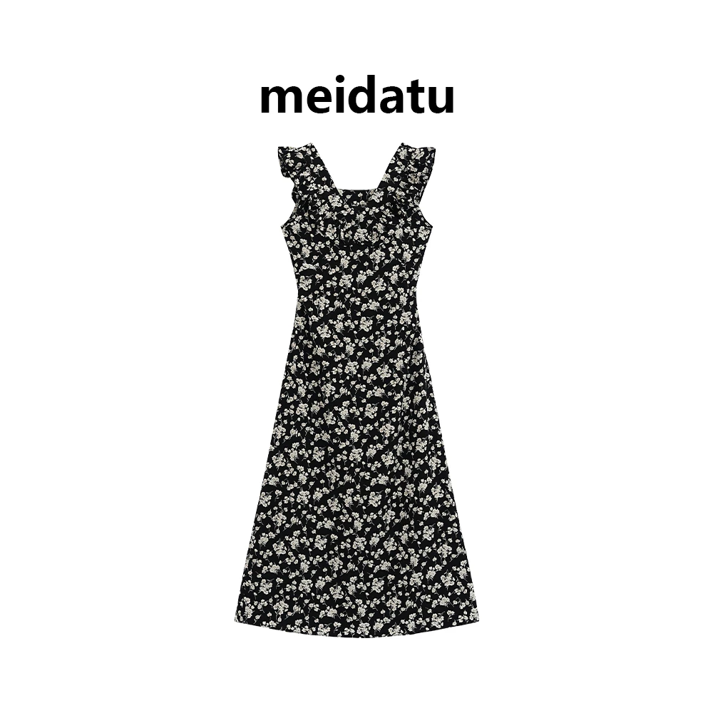 美哒兔（破价款）高级感复古碎花连衣裙CD741-H