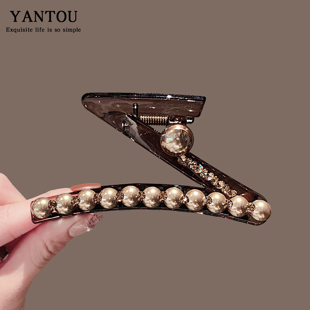 轻奢设计感Z字型珍珠大抓夹后脑勺盘发鲨鱼夹发抓夹时尚发卡发夹
