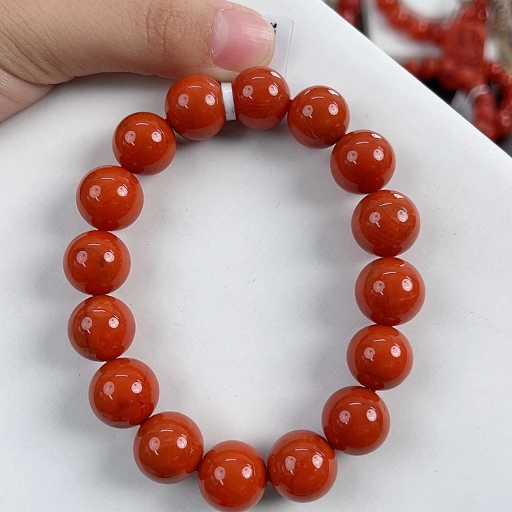 南红玛瑙未镶嵌瓦西柿子红满肉圆珠单圈13mm