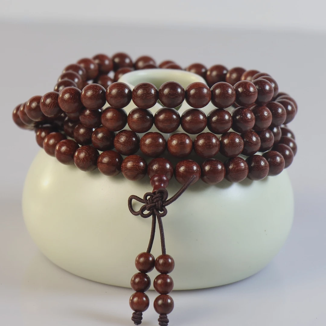 印度小叶紫檀0.8爆满牛毛纹108颗手链手串文玩入门款