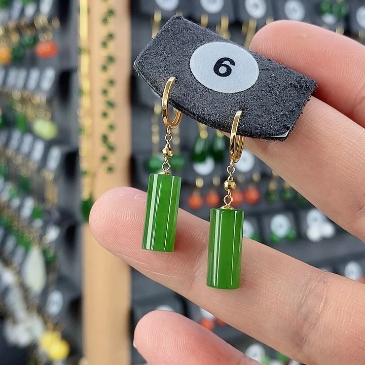 和田玉耳饰18K金镶嵌