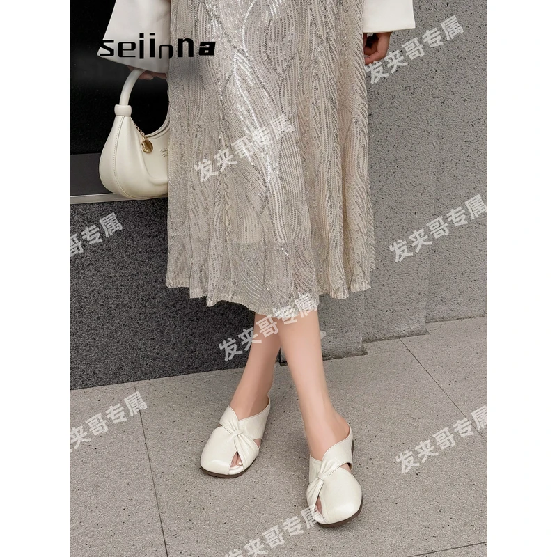 （晚夏）2025新款包头镂空勃肯半拖鞋女高级感配裙子凉拖40251