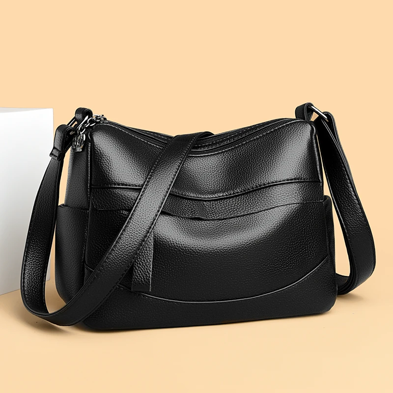 真皮女包2025年新款软皮多层百搭单肩斜挎包大容量中老年妈妈包