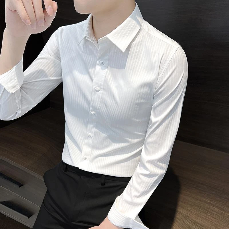 NYIG条纹衬衫男士长袖2025新款夏季高级感痞帅商务修身白衬衣男款