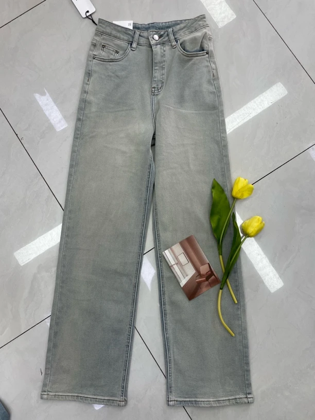 福利专享，尺码私询客服 春季淡灰蓝牛仔裤 窄版阔腿裤