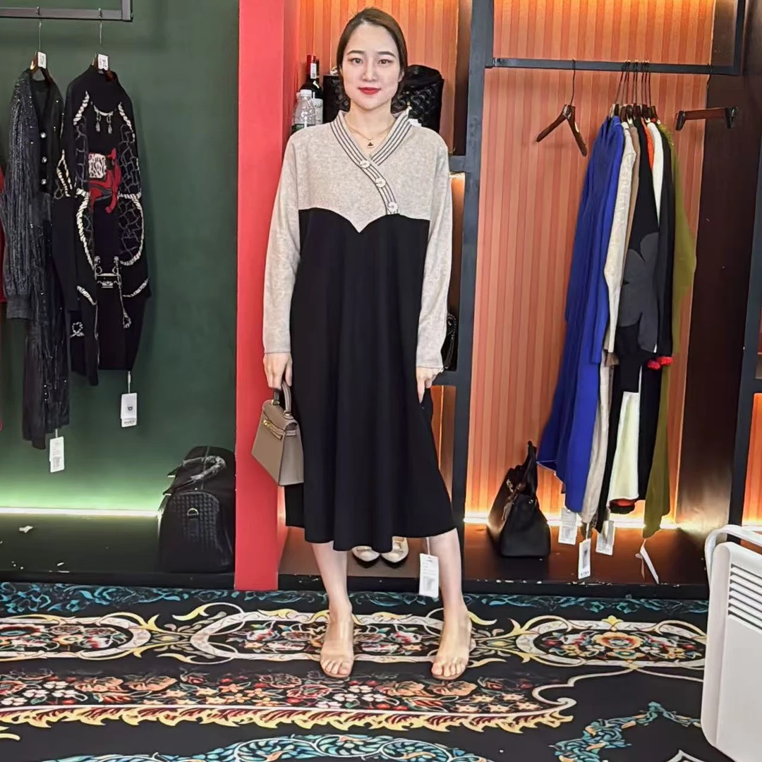 864 多金大码气质减龄长款A字裙子女装设计感连衣裙女