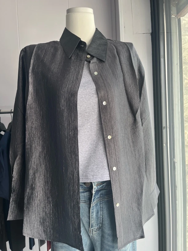 女士夏季韩系简约肌理感光泽透视防晒衬衫开衫外套