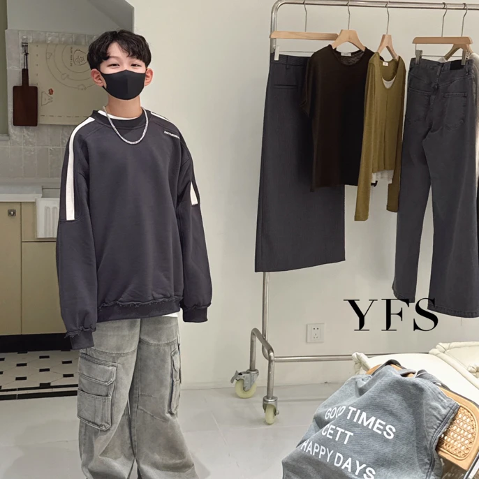 〈丁丁优选〉7166 秋款新男童拼色圆领卫衣中大童韩版休闲上衣潮