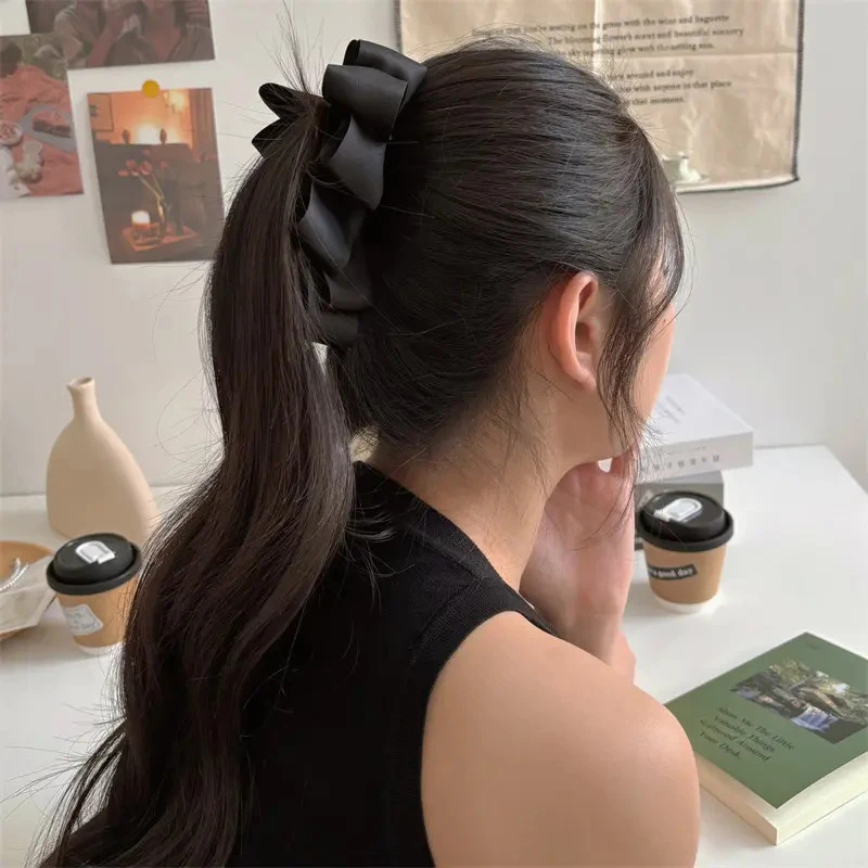 O法式高级感黑色蝴蝶结香蕉夹后脑勺发夹马尾盘发器头饰发卡发饰