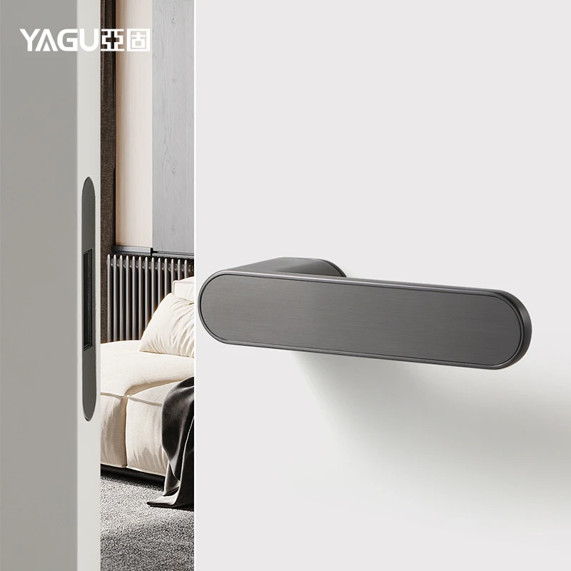 亚固意式极简木门锁磁吸门锁室内卧室房门锁门把手静音生态门锁