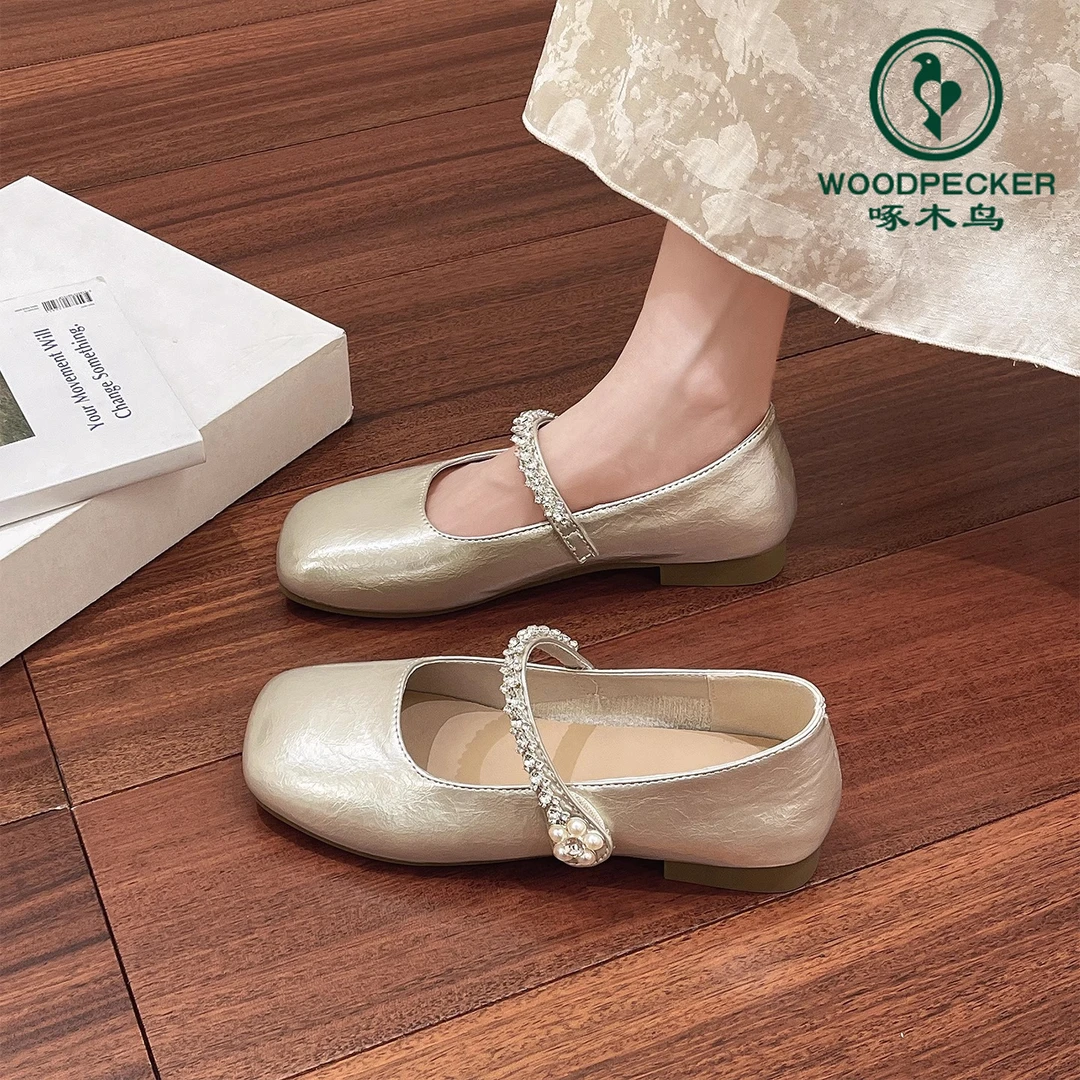 啄木鸟平底单鞋女2025新款夏配裙子小皮鞋绝美晚晚鞋法式玛丽珍鞋