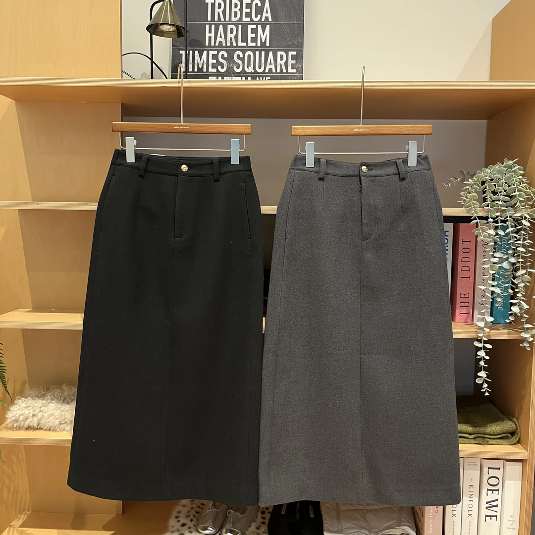 秋冬纯色高腰显瘦气质西装半身裙