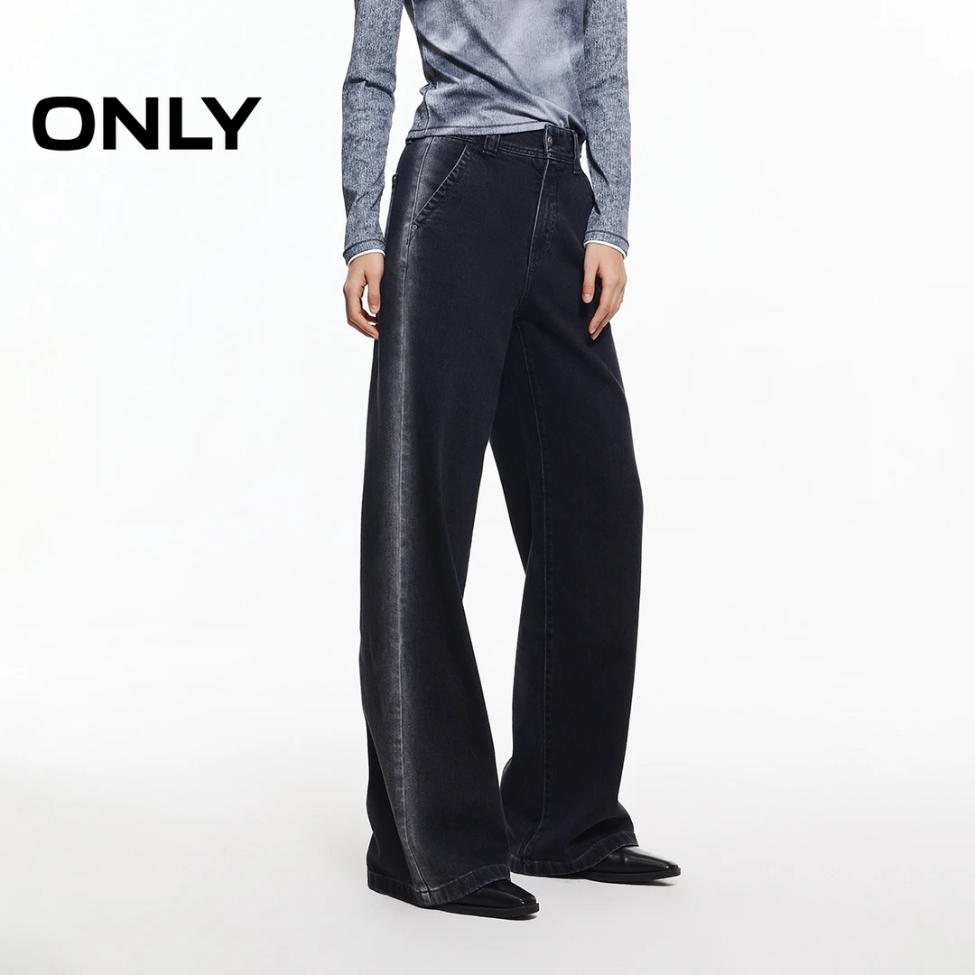 ONLY2025秋季新款复古撞色水洗高腰直筒裤长裤牛仔裤女|125332109