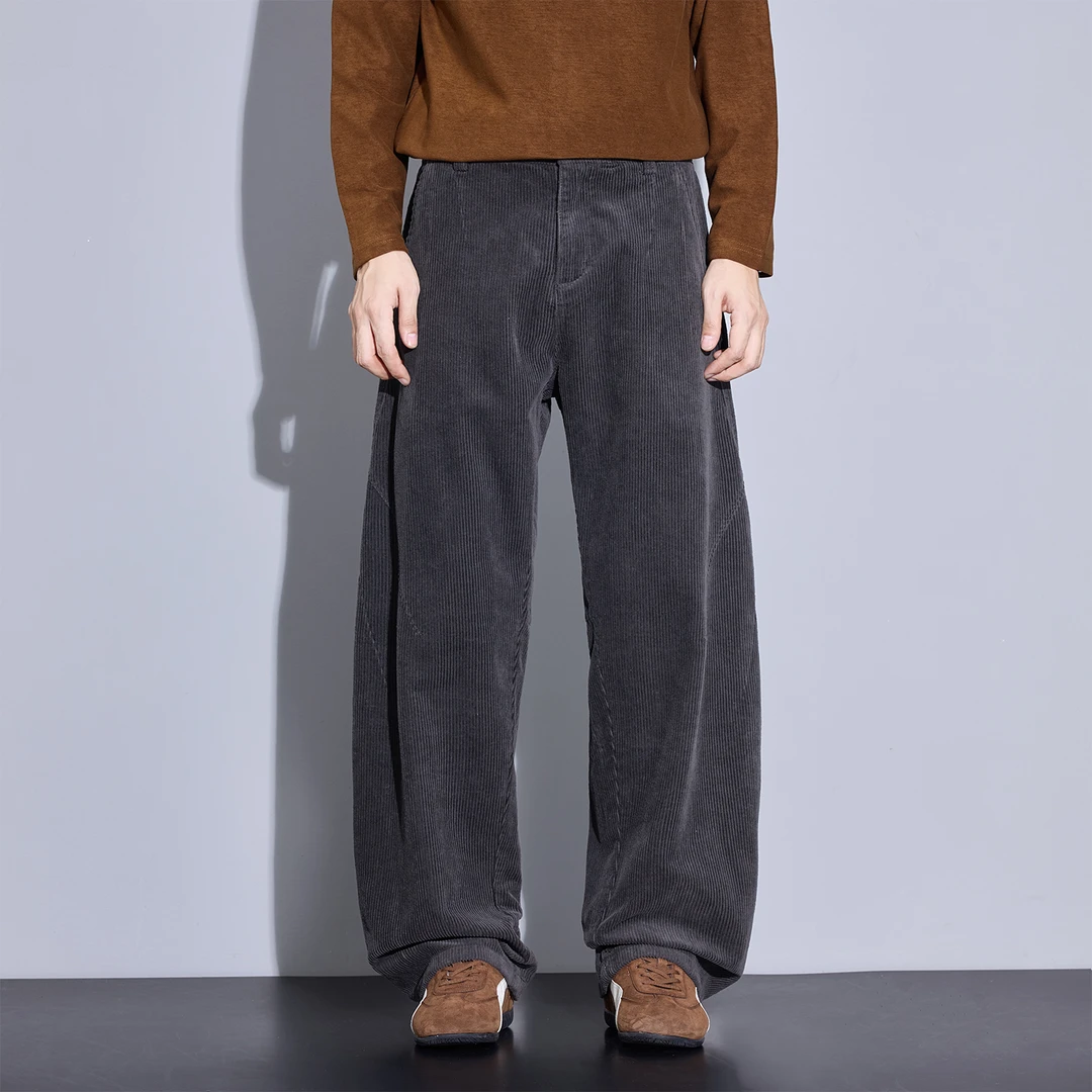 Kuvine2025冬季新款纯棉灯芯绒保暖宽松直筒美式弯刀男士休闲裤子