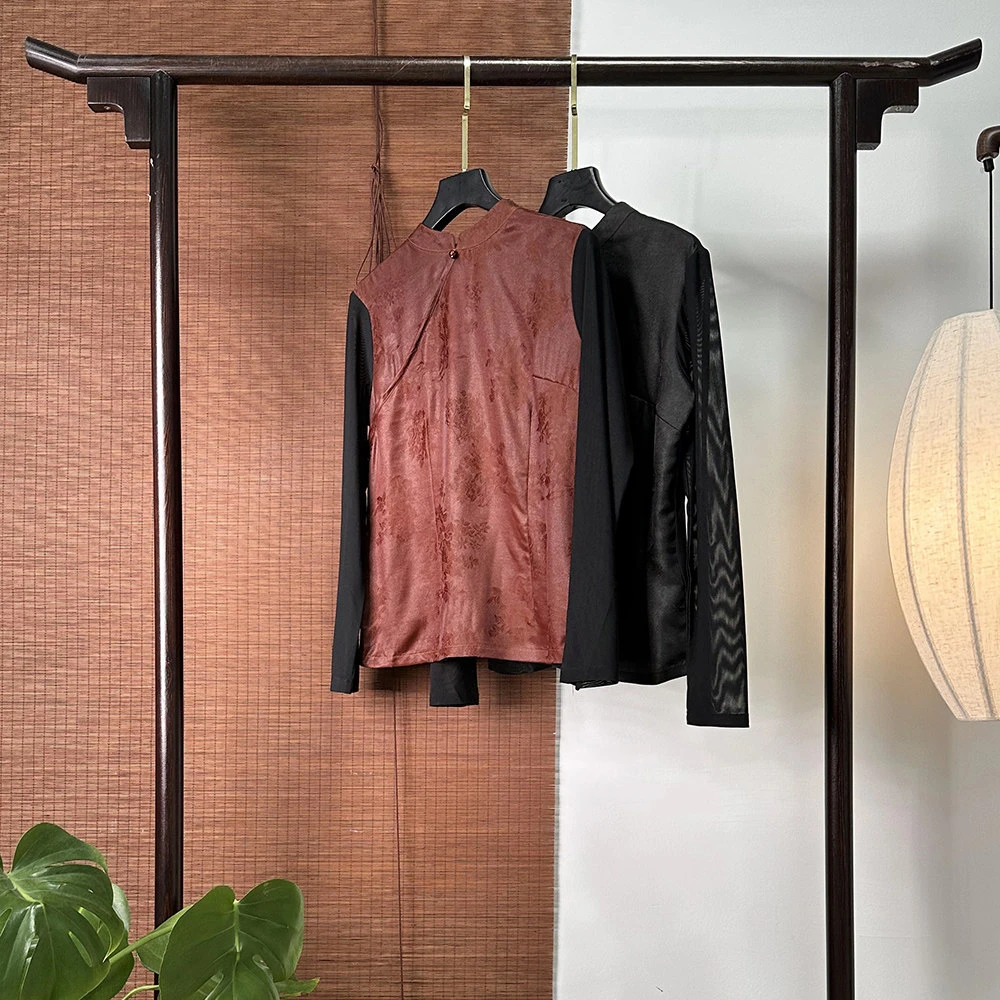 【6709】老料6A 新中式35姆米 老料油皮刻花打底上衣