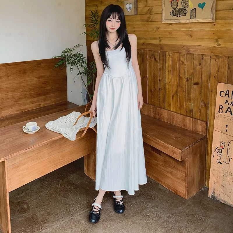 夏季白色温柔风吊带长裙女法式气质极简高级感显瘦连衣裙女款裙子