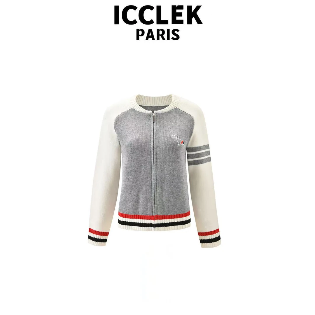 ICCLEK 灰色圆领撞色设计师外套 气质 轻奢 名媛 -5958