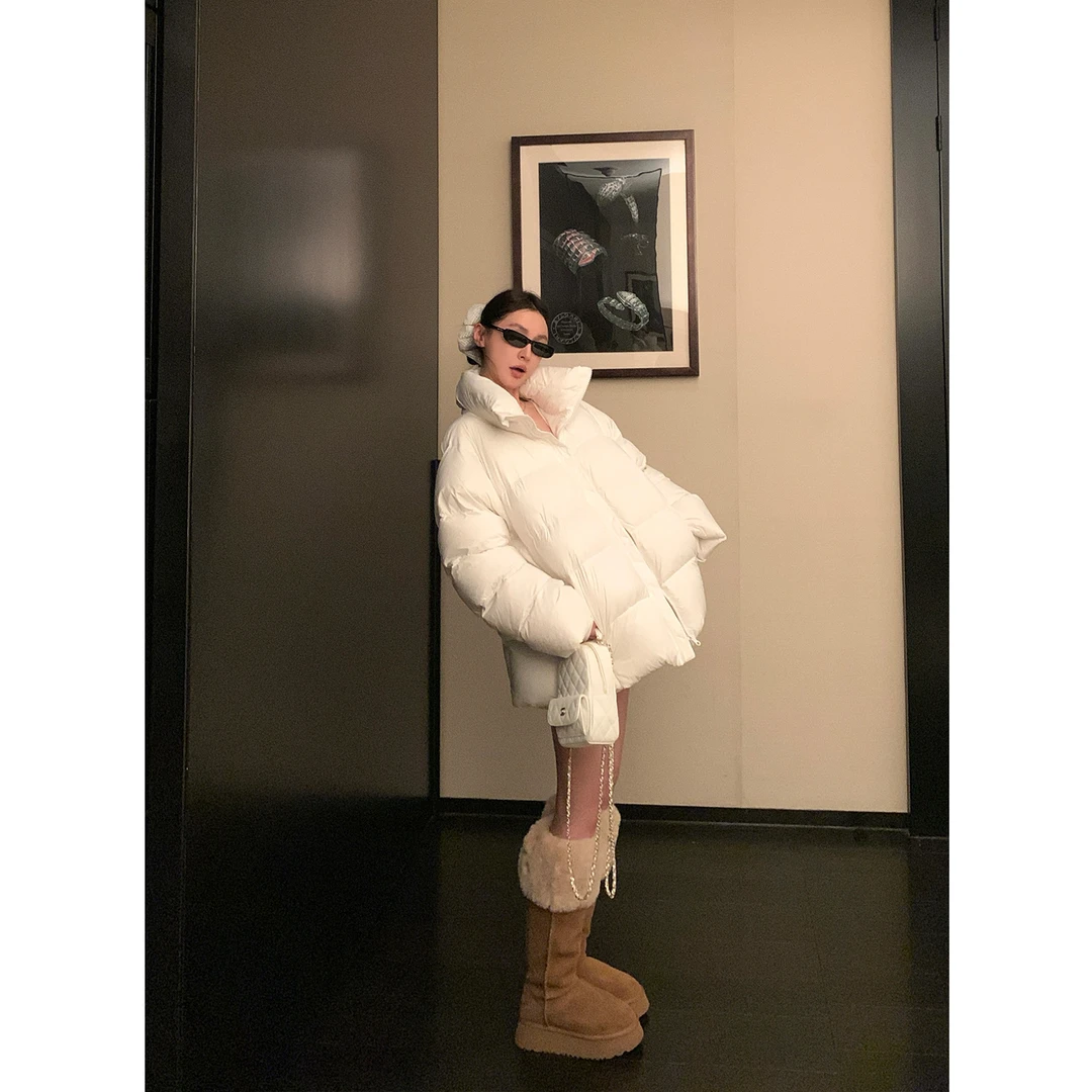 SKK【青苍6折】 温暖底牌 蓬感90白鸭绒高领羽绒服女冬面包服保暖外