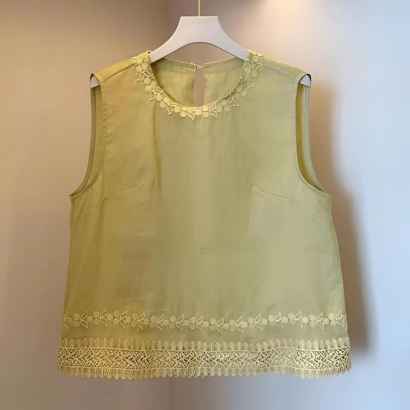 新款刺绣花边蕾丝圆领气质百搭设计感夏季无袖背心女中国风
