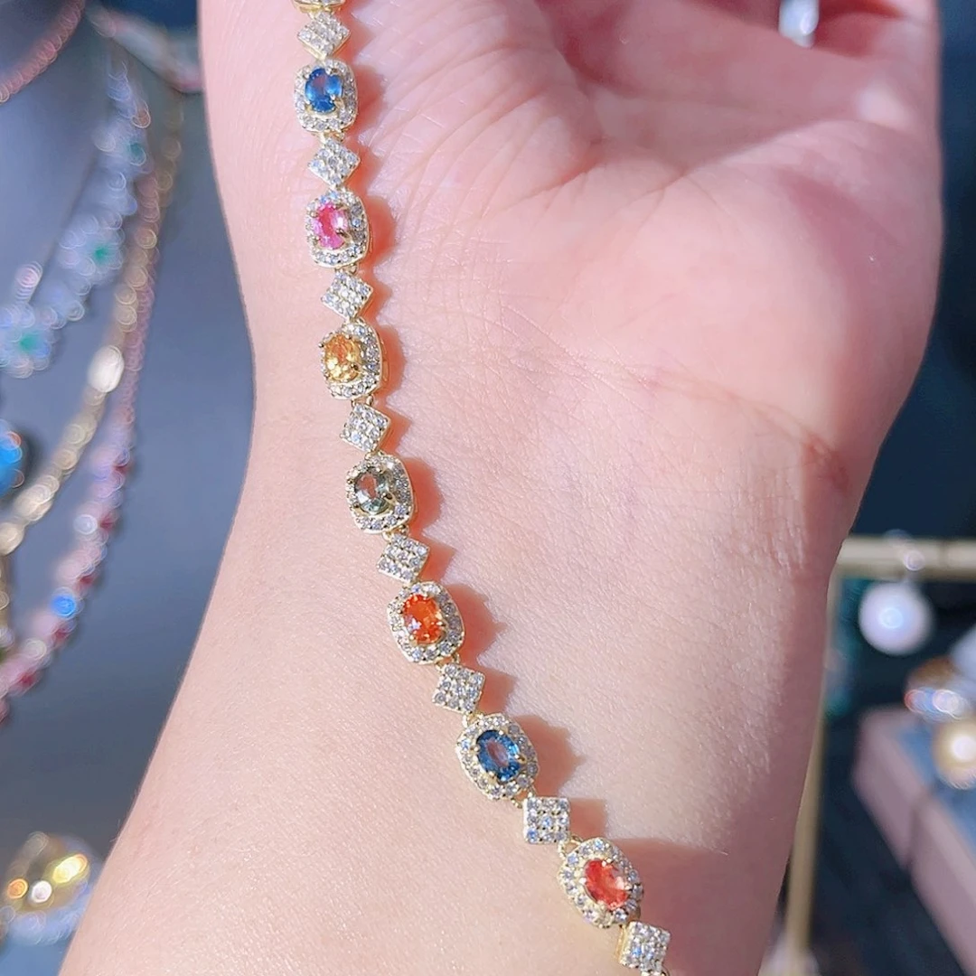彩色蓝宝石手链银S925镶嵌