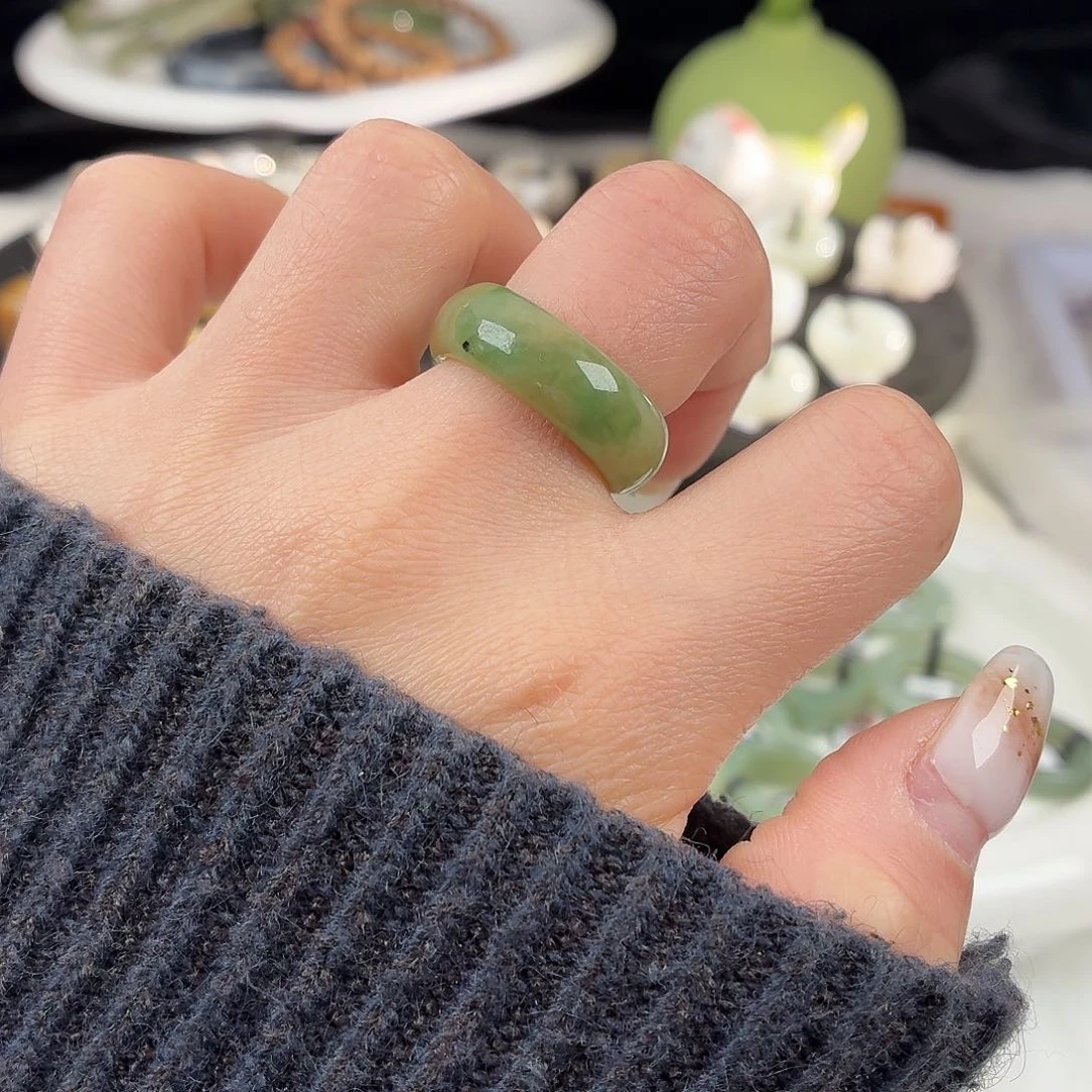 和田玉未镶嵌戒指S149黑羊洞轮胎17.4