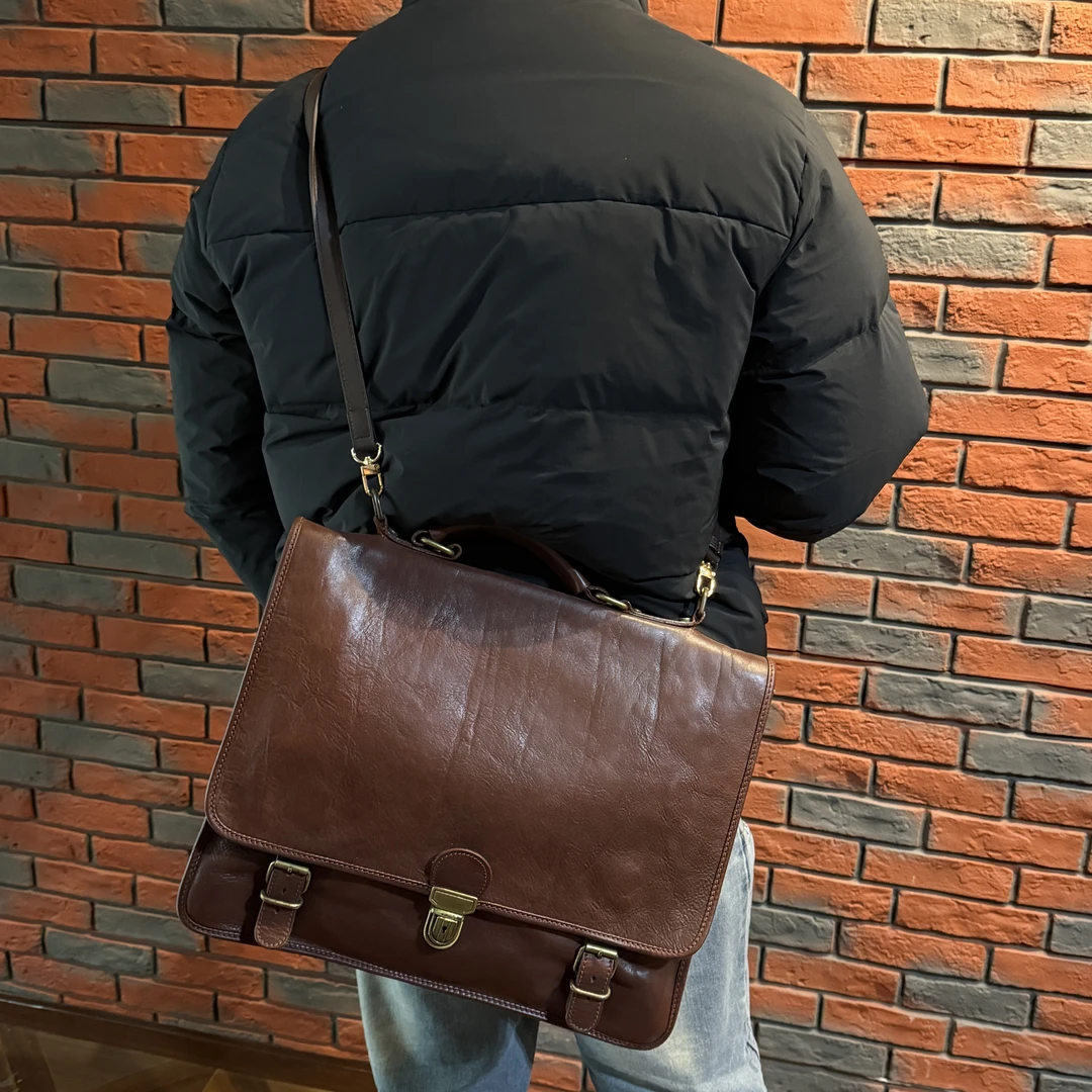 95新 GUCCI/古驰 古驰红棕经典手提斜挎公文